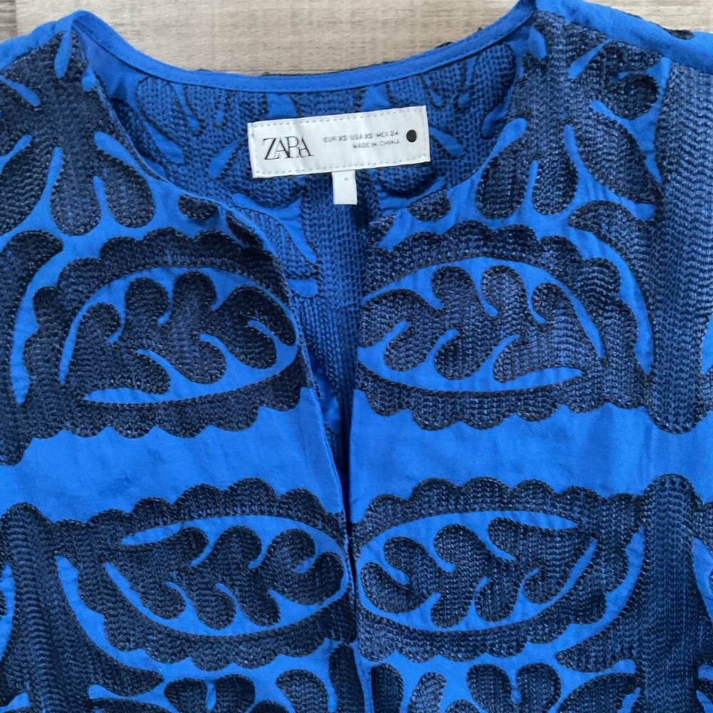 ZARA Embroidered Tunic Short Dress Cobalt Blue Size XS Bloggers Fave - Picture 4 of 4